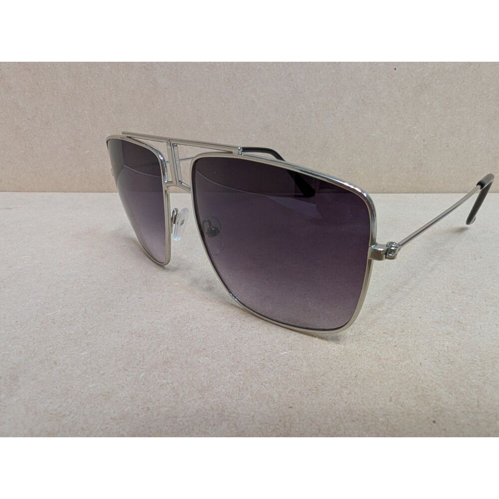 Silver Oversized Square Aviator Sunglasses Retro Flat Top Pilot Shades 78280